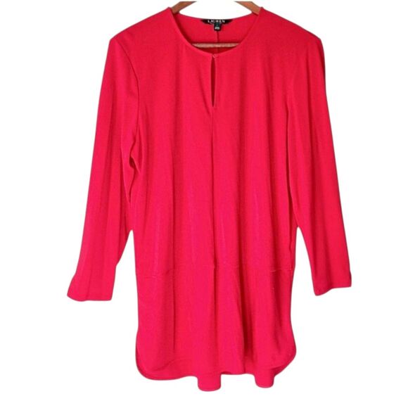 Lauren Ralph Lauren Modest Red Tunic Top  Long Sleeve Stretchy Knit Sz L - Picture 9 of 11